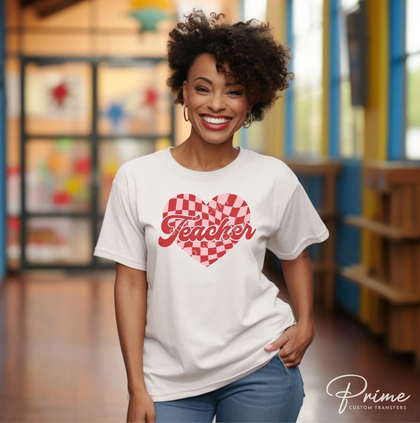 DTF Transfers, Ready to Press, T-shirt Transfers, Heat Transfer, Direct to Film, Valentine’s Day, Cold Peel, Gift, Teacher Checkered Heart