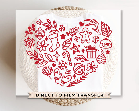 DTF Transfers, Ready to Press, T-shirt Transfers, Heat Transfer, Direct to Film, Love, Snowflake, Gingerbread, Red Christmas Heart Collage