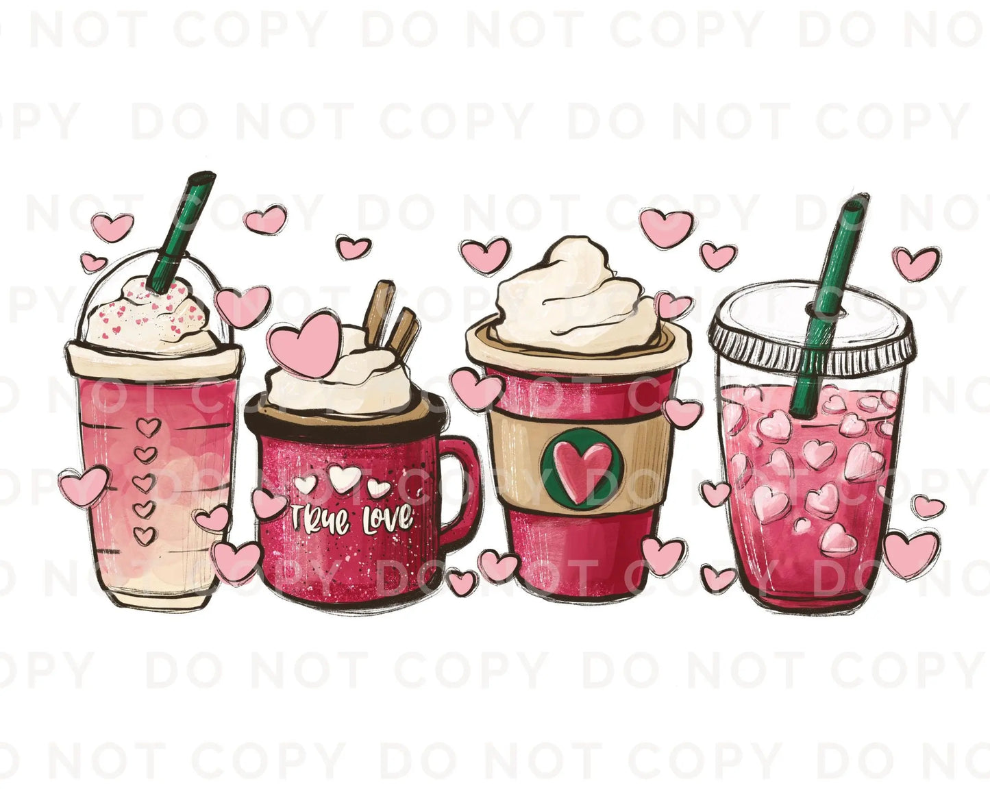 DTF Transfers, Ready to Press, T-shirt Transfers, Heat Transfer, Direct to Film, Cold Peel, Valentine's Day, Hearts, Latte, Coffee Lover