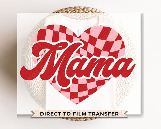 DTF Transfers, Ready to Press, T-shirt Transfers, Heat Transfer, Direct to Film, Cold Peel, Valentine's Day, Retro Checkered Heart Mama