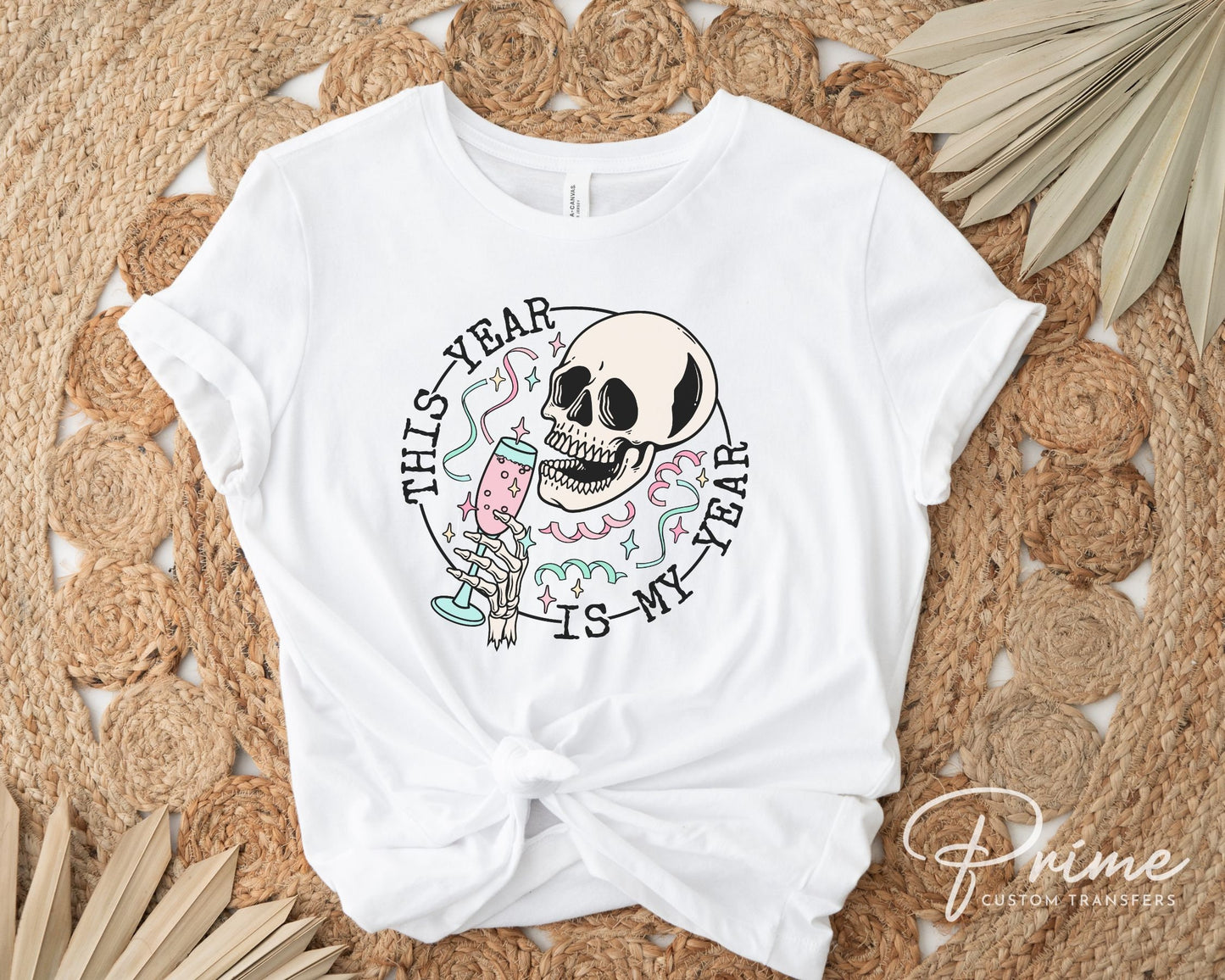 DTF Transfers, Ready to Press, T-shirt Transfers, Heat Transfer, Direct to Film, Holiday, Party, Midnight, Goals, Happy New Year Skeleton