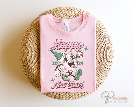 DTF Transfers, Ready to Press, T-shirt Transfers, Heat Transfer, Direct to Film, Holiday, Party, 2024, Retro Happy New Year