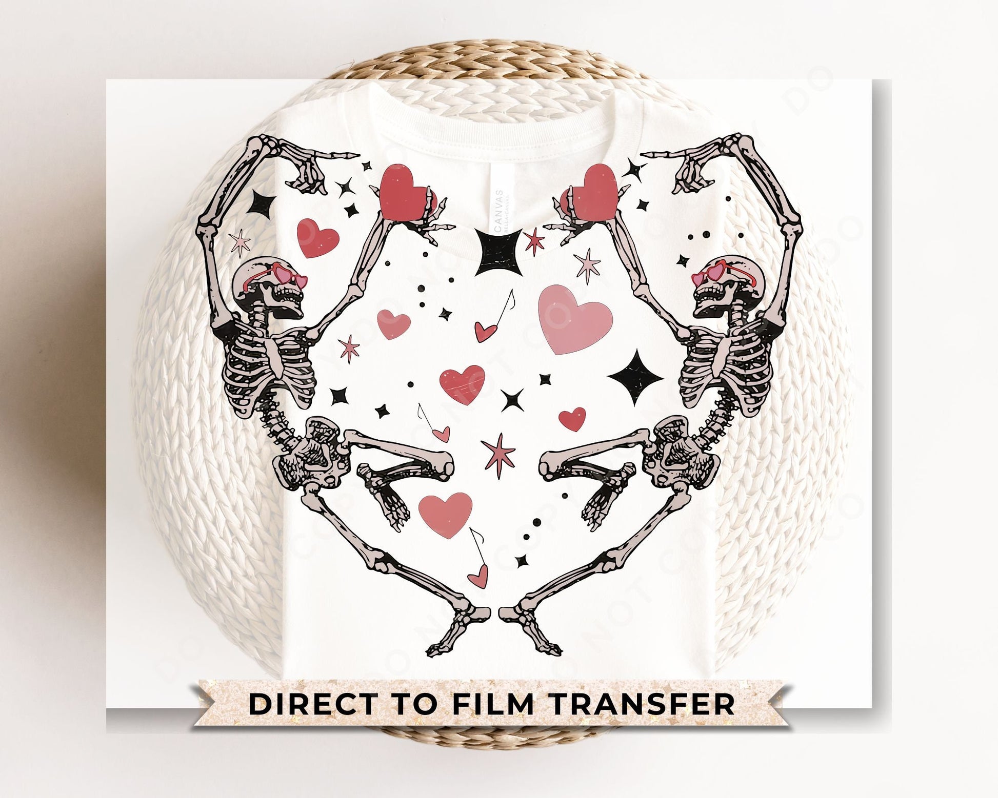 DTF Transfers, Ready to Press, T-shirt Transfers, Heat Transfer, Direct to Film, Cold Peel, Valentine's Day, Heart, Dancing Skeletons