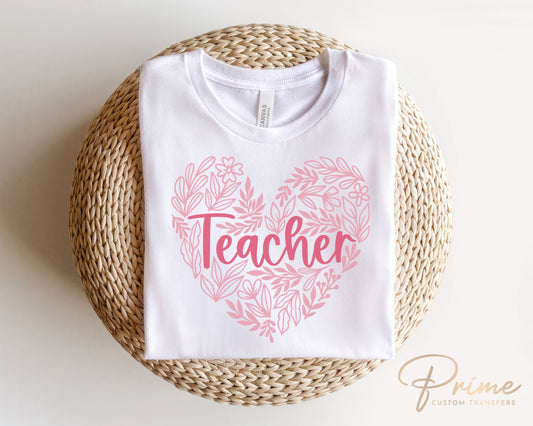 DTF Transfers, Ready to Press, T-shirt Transfers, Heat Transfer, Direct to Film, Valentine’s Day, Preschool, Gift, Teacher Floral Heart