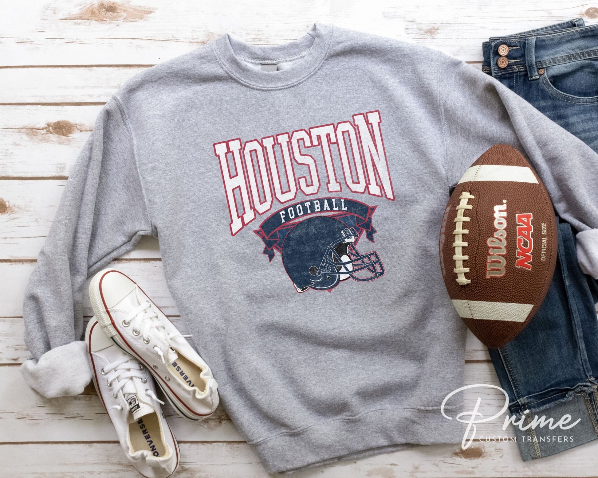 Football DTF Transfers, Ready to Press, T-shirt Transfers, Heat Transfer, Direct to Film, Sports, Full Color, Vintage, Houston Football