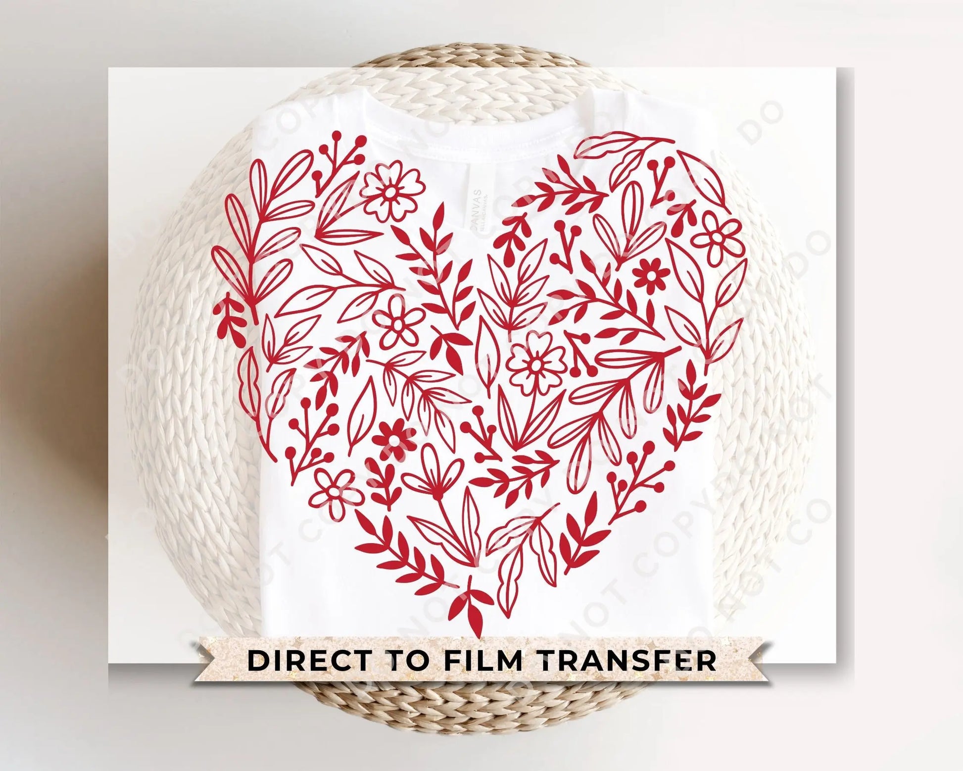 Valentine's Day, DTF Transfers, Ready to Press, T-shirt Transfers, Heat Transfer, Direct to Film, Cold Peel, Love, Romance, Red Floral Heart
