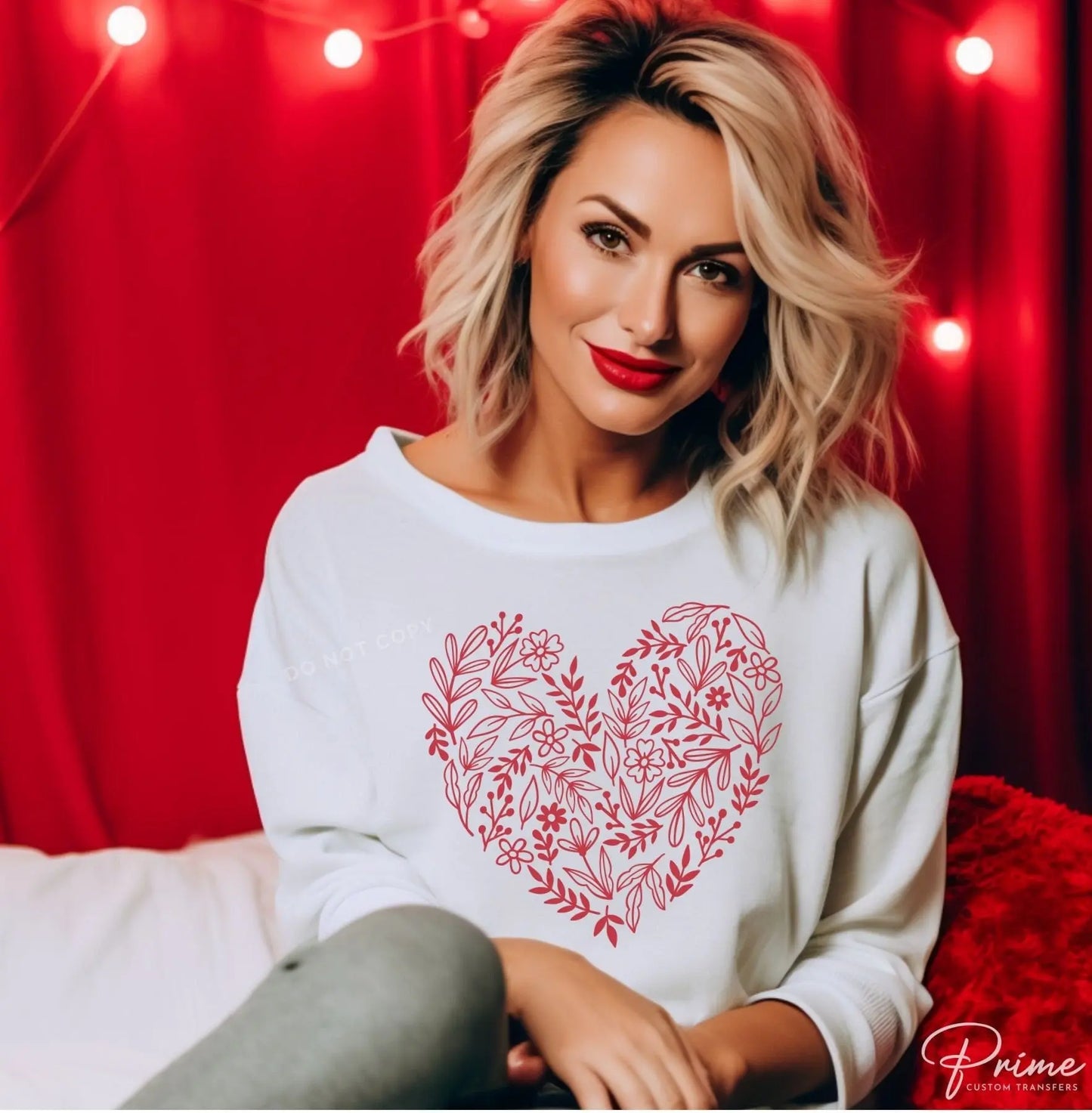 Valentine's Day, DTF Transfers, Ready to Press, T-shirt Transfers, Heat Transfer, Direct to Film, Cold Peel, Love, Romance, Red Floral Heart