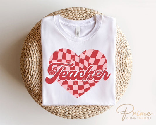 DTF Transfers, Ready to Press, T-shirt Transfers, Heat Transfer, Direct to Film, Valentine’s Day, Cold Peel, Gift, Teacher Checkered Heart