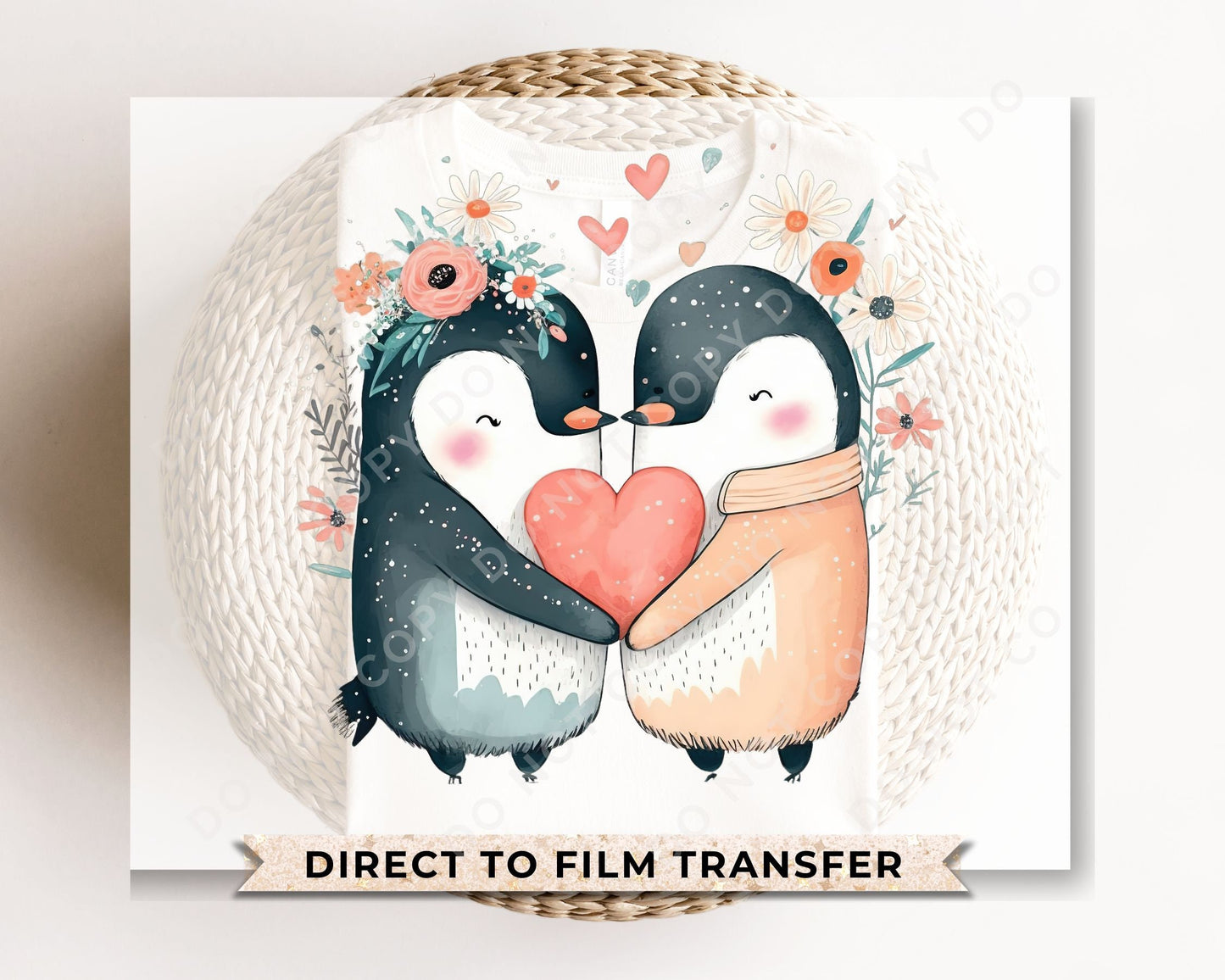 DTF Transfers, Ready to Press, T-shirt Transfers, Heat Transfer, Direct to Film, Cold Peel, Heart, Flowers, Valentine’s Day, Love Penguins