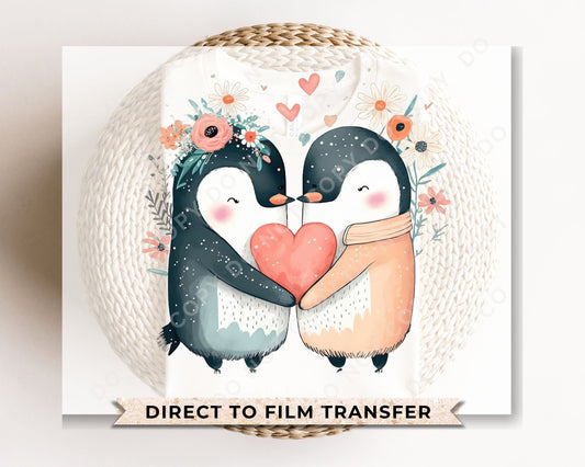 DTF Transfers, Ready to Press, T-shirt Transfers, Heat Transfer, Direct to Film, Cold Peel, Heart, Flowers, Valentine’s Day, Love Penguins