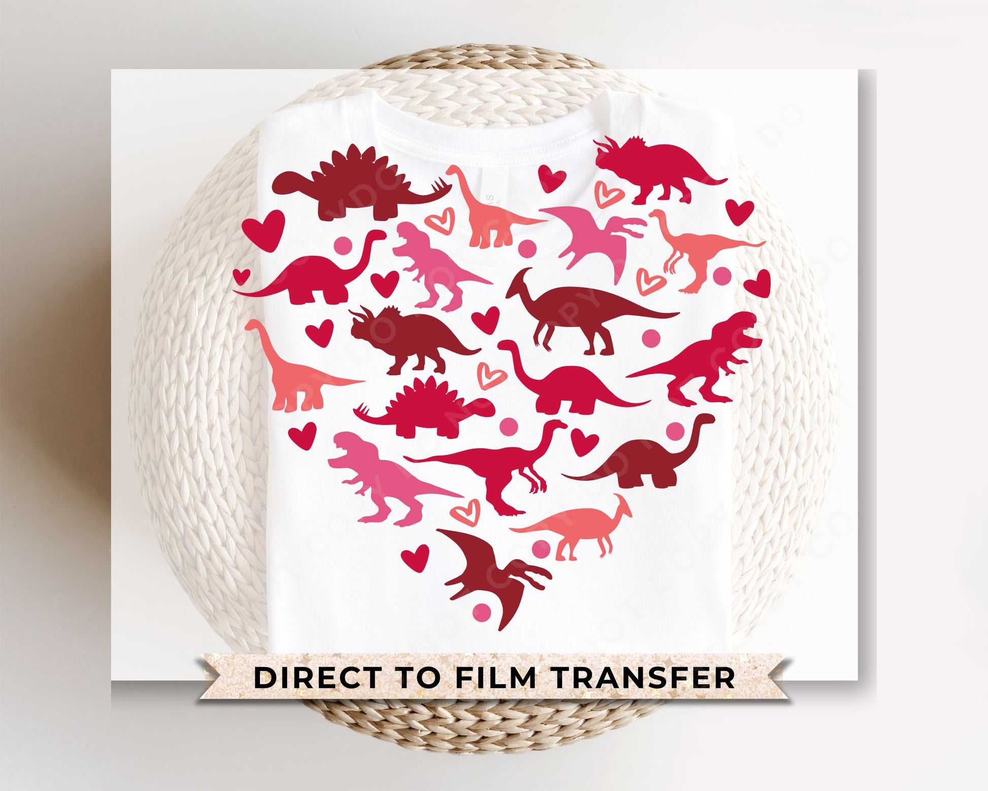 DTF Transfers, Ready to Press, T-shirt Transfers, Heat Transfer, Direct to Film, Cold Peel, Heart, Valentine Dinosaurs Heart