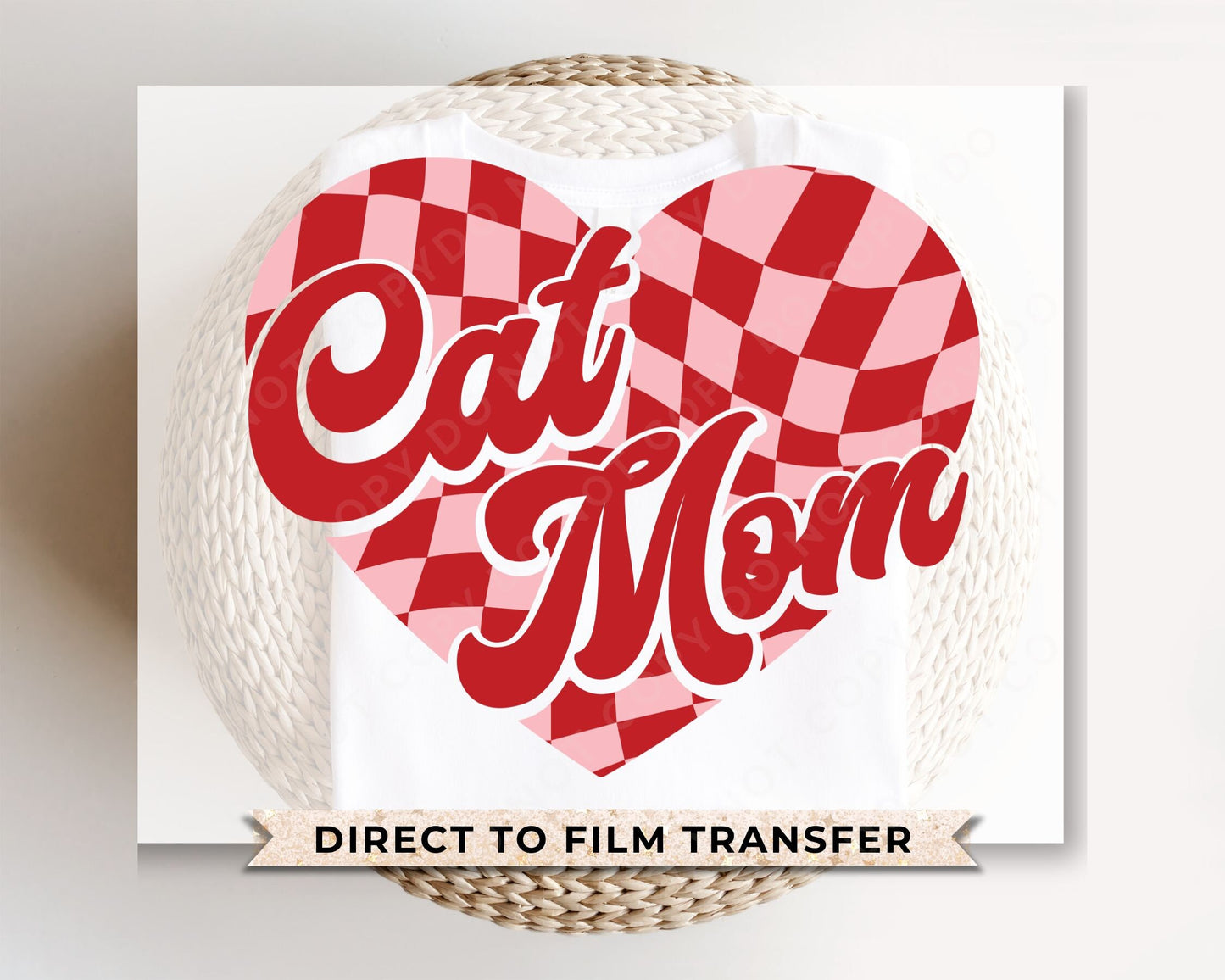 DTF Transfers, Ready to Press, T-shirt Transfers, Heat Transfer, Direct to Film, Cold Peel, Pets, Valentine's Day, Checkered Heart Cat Mom