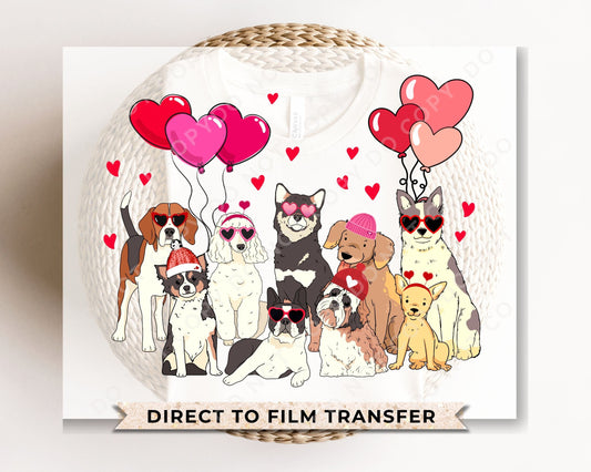 DTF Transfers, Ready to Press, T-shirt Transfers, Heat Transfer, Direct to Film, Cold Peel, Valentine's Day, Balloons, Hearts, Puppy, Dogs