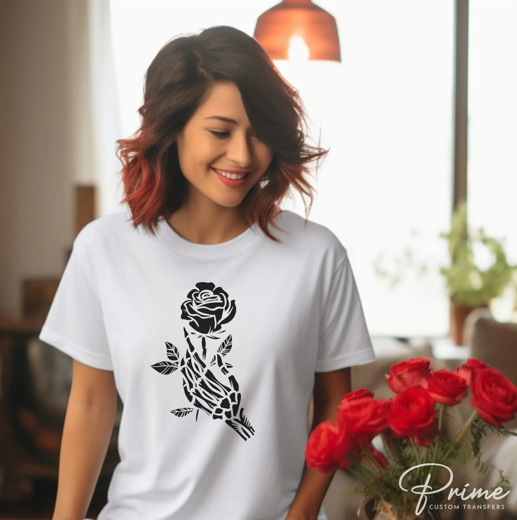 DTF Transfers, Ready to Press, T-shirt Transfers, Heat Transfer, Direct to Film, Valentine's Day, Skeleton, Flower, Skull Hand and Rose