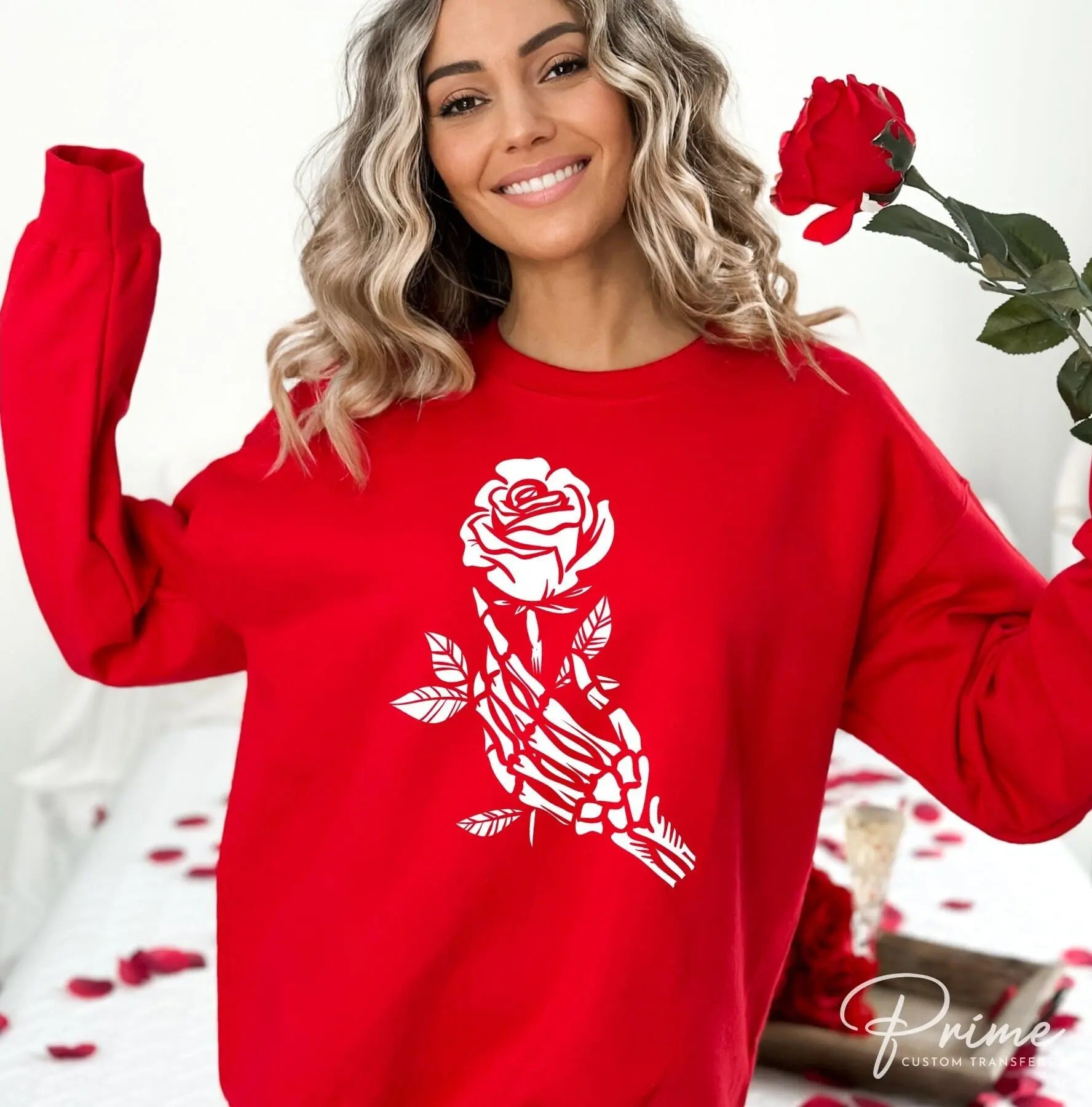 DTF Transfers, Ready to Press, T-shirt Transfers, Heat Transfer, Direct to Film, Valentine's Day, Skeleton, Flower, Skull Hand and Rose