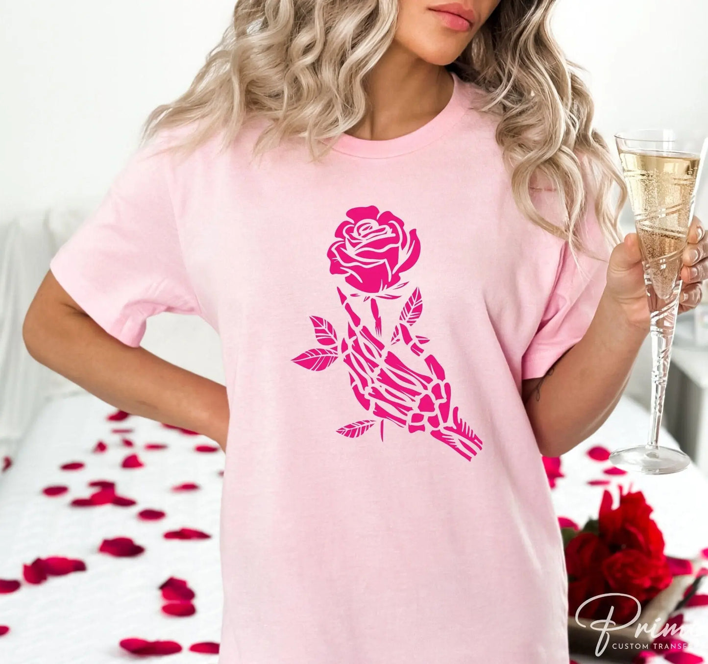 DTF Transfers, Ready to Press, T-shirt Transfers, Heat Transfer, Direct to Film, Valentine's Day, Skeleton, Flower, Skull Hand and Rose