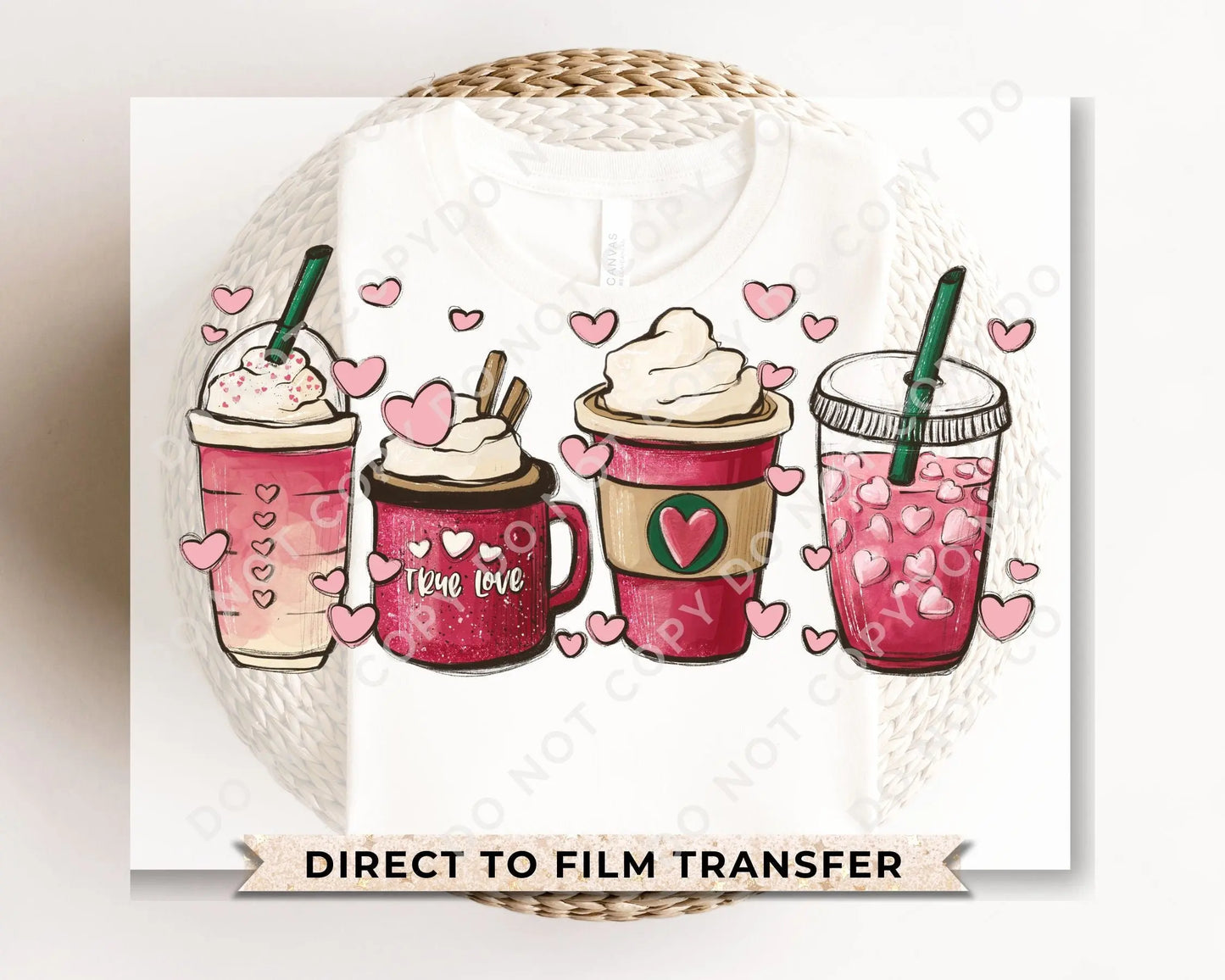 DTF Transfers, Ready to Press, T-shirt Transfers, Heat Transfer, Direct to Film, Cold Peel, Valentine's Day, Hearts, Latte, Coffee Lover