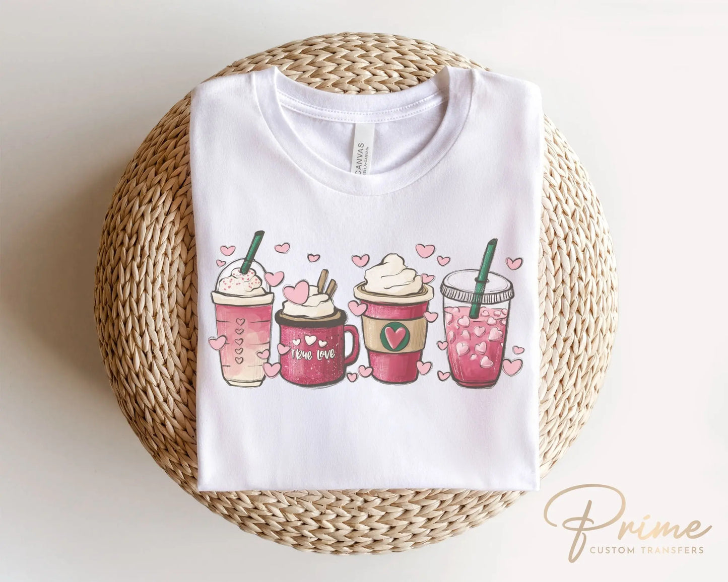 DTF Transfers, Ready to Press, T-shirt Transfers, Heat Transfer, Direct to Film, Cold Peel, Valentine's Day, Hearts, Latte, Coffee Lover