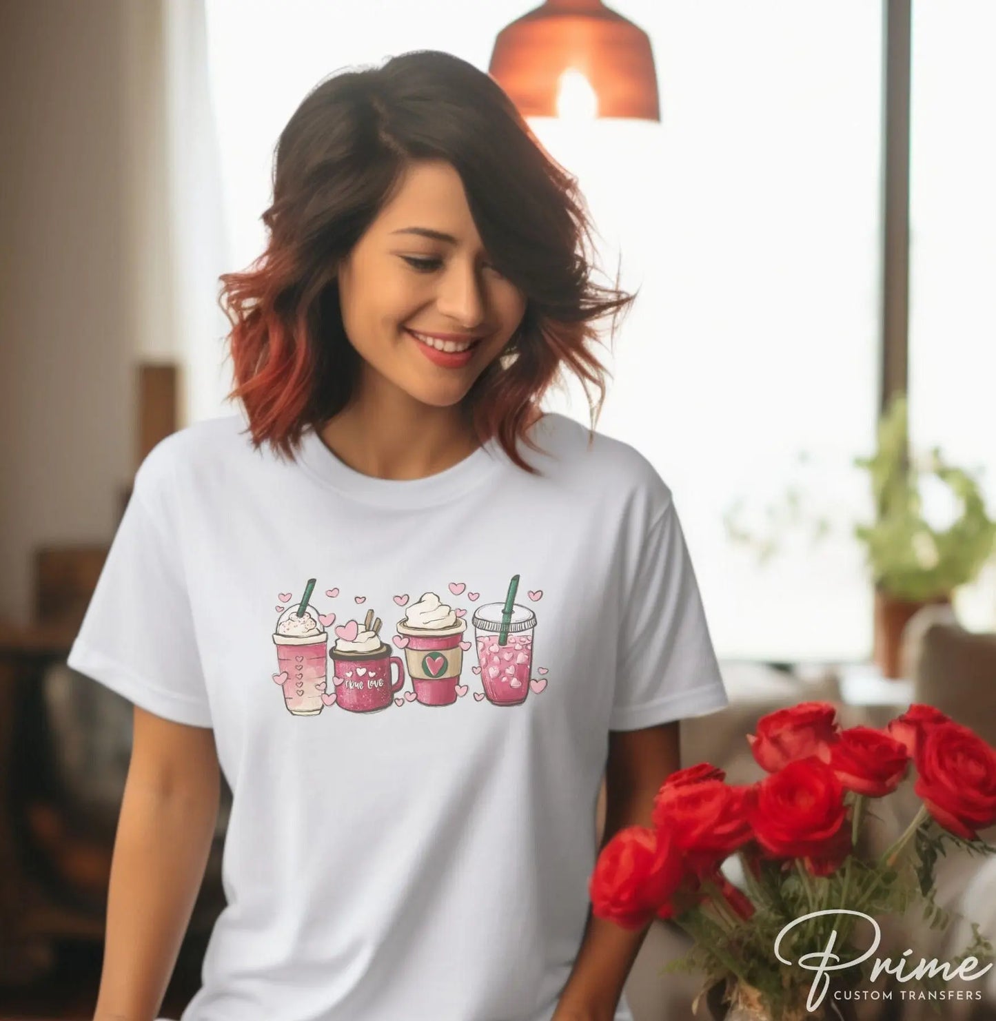 DTF Transfers, Ready to Press, T-shirt Transfers, Heat Transfer, Direct to Film, Cold Peel, Valentine's Day, Hearts, Latte, Coffee Lover