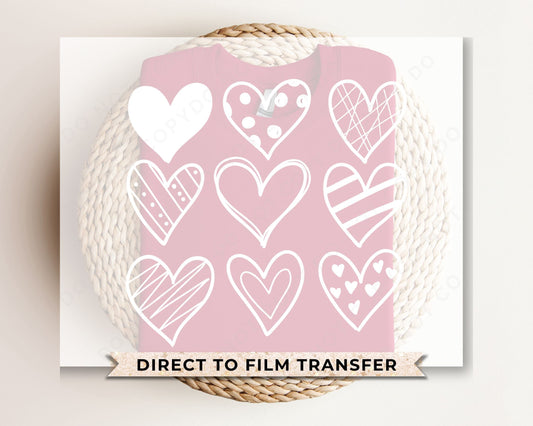 DTF Transfers, Ready to Press, T-shirt Transfers, Heat Transfer, Direct to Film, Valentine's Day, Cold Peel, Love, Doodle Hearts