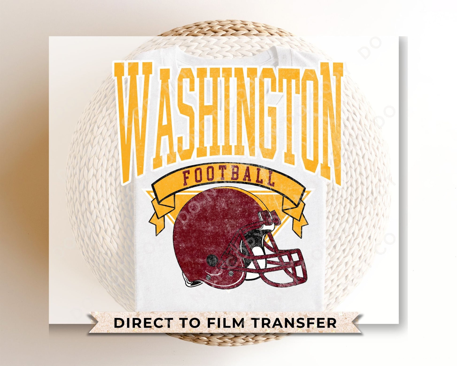 Football DTF Transfers, Ready to Press, T-shirt Transfers, Heat Transfer, Direct to Film, Sports, Full Color, Vintage, Washington Football