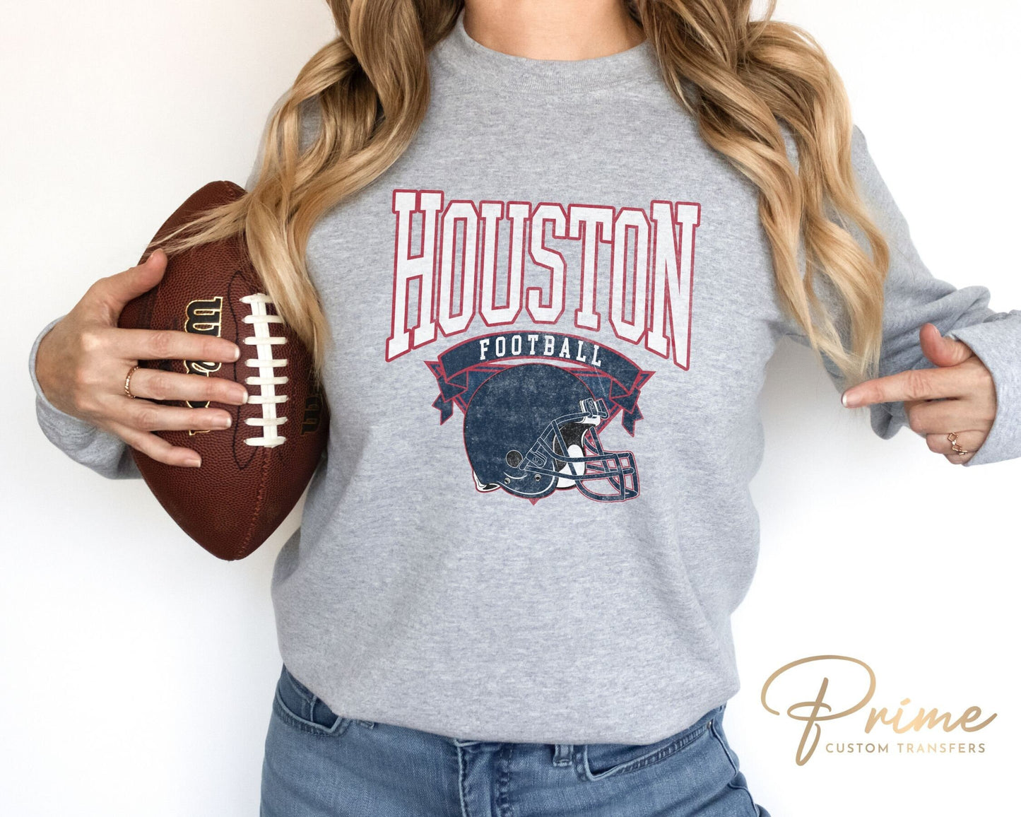 Football DTF Transfers, Ready to Press, T-shirt Transfers, Heat Transfer, Direct to Film, Sports, Full Color, Vintage, Houston Football