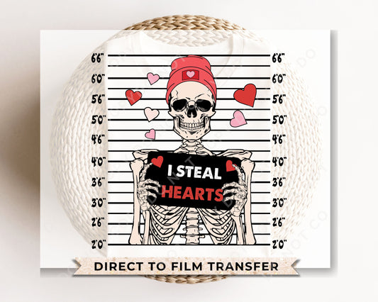 DTF Transfers, Ready to Press, T-shirt Transfers, Heat Transfer, Direct to Film, Cold Peel, Valentine's Day, Skull, I Steal Hearts Skeleton