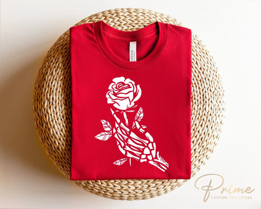 DTF Transfers, Ready to Press, T-shirt Transfers, Heat Transfer, Direct to Film, Valentine's Day, Skeleton, Flower, Skull Hand and Rose