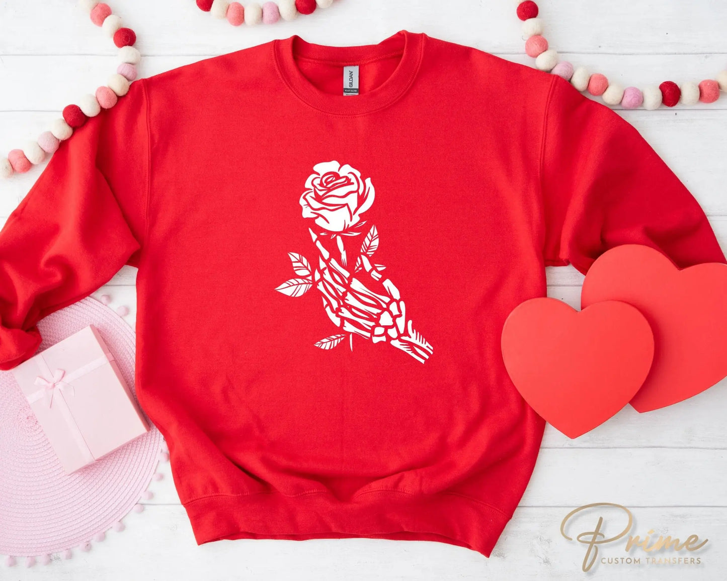 DTF Transfers, Ready to Press, T-shirt Transfers, Heat Transfer, Direct to Film, Valentine's Day, Skeleton, Flower, Skull Hand and Rose