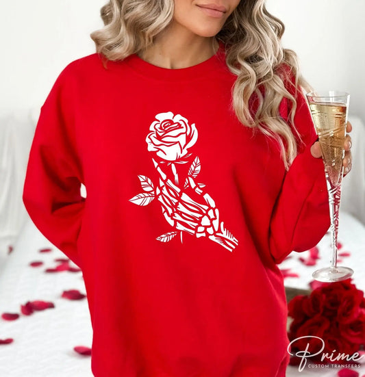 DTF Transfers, Ready to Press, T-shirt Transfers, Heat Transfer, Direct to Film, Valentine's Day, Skeleton, Flower, Skull Hand and Rose