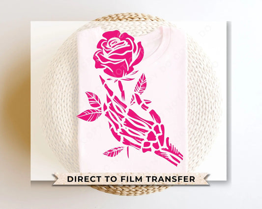 DTF Transfers, Ready to Press, T-shirt Transfers, Heat Transfer, Direct to Film, Valentine's Day, Skeleton, Flower, Skull Hand and Rose
