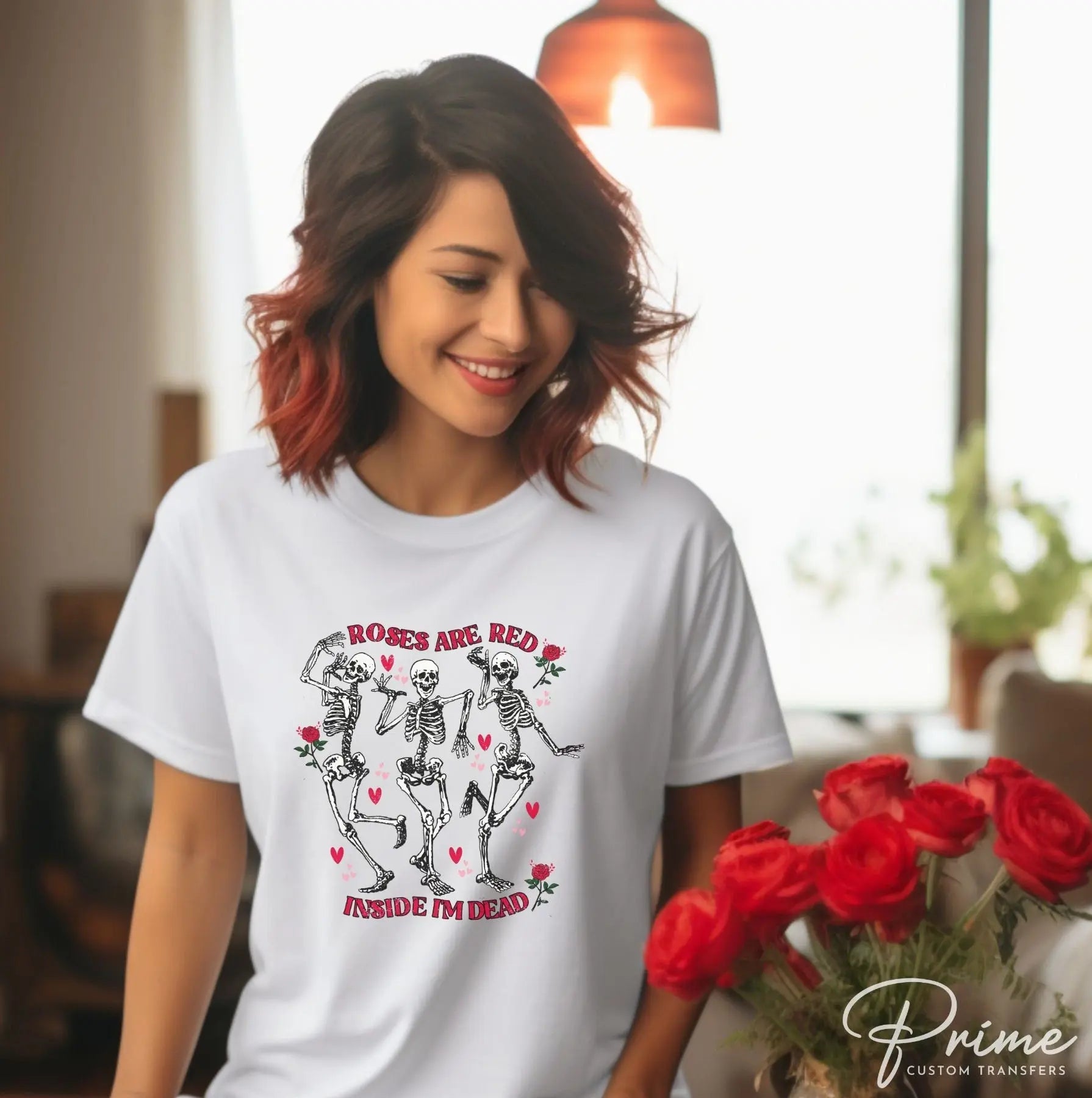 DTF Transfers, Ready to Press, T-shirt Transfers, Heat Transfer, Direct to Film, Cold Peel, Valentine's Day, Skeleton, Skull, Roses are Red
