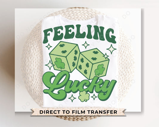 DTF Transfers, Ready to Press, T-shirt Transfers, Heat Transfer, Direct to Film, St Patrick’s Day, Clover, Shamrock, Dice, Feeling Lucky