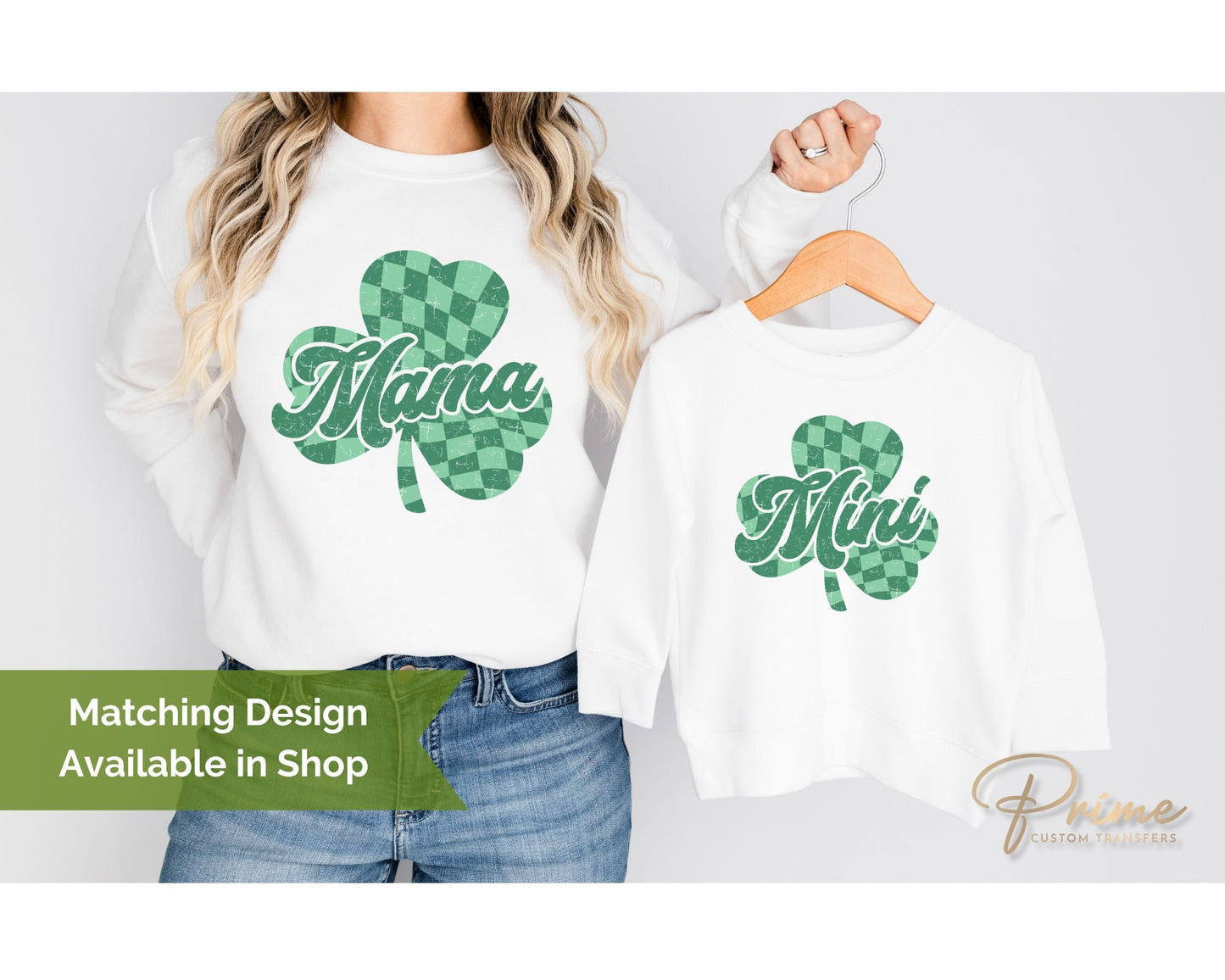 DTF Transfers, Ready to Press, T-shirt Transfers, Heat Transfer, Direct to Film, St Patrick’s Day, Distressed, Mama Checkered Shamrock