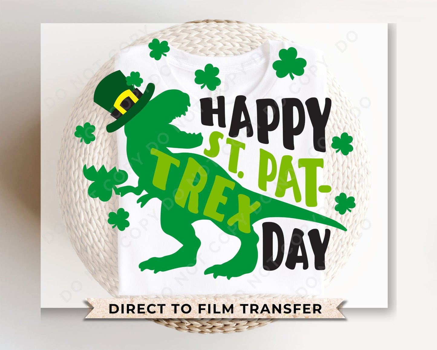 DTF Transfers, Ready to Press, T-shirt Transfers, Heat Transfer, Direct to Film, Boys St Patricks Day, Shamrock, Clover, Dinosaur, T Rex