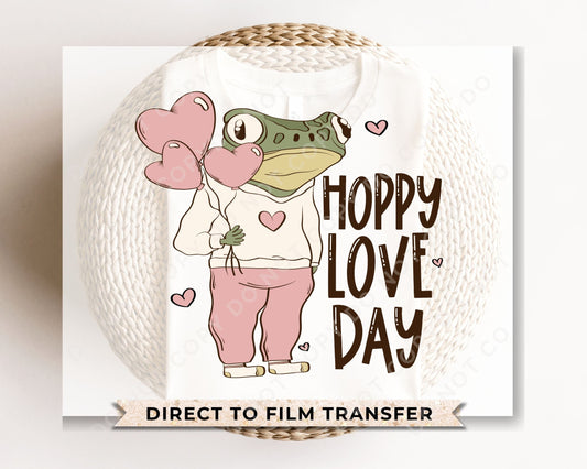 DTF Transfers, Ready to Press, T-shirt Transfers, Heat Transfer, Direct to Film, Valentine's Day, Cute, Balloons, Toad, Frog, Hoppy Love Day