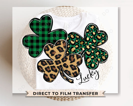 DTF Transfers, Ready to Press, T-shirt Transfers, Heat Transfer, Direct to Film, St Patties Day, St Patrick’s Day, Lucky Clovers Leopard