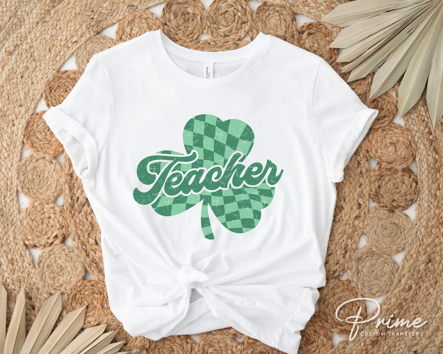DTF Transfers, Ready to Press, T-shirt Transfers, Heat Transfer, Direct to Film, St Patrick’s Day, Distressed, Teacher Checkered Shamrock