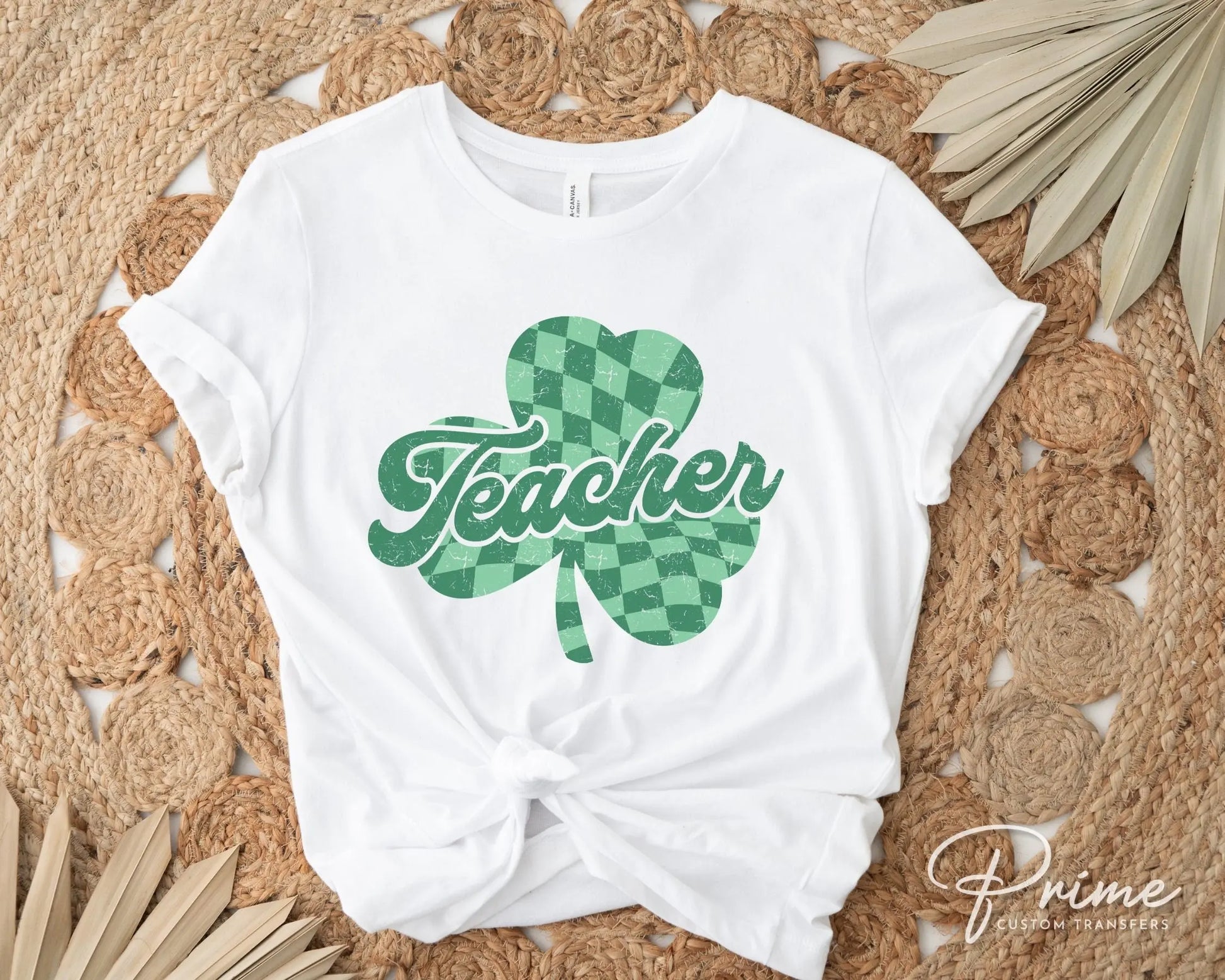 DTF Transfers, Ready to Press, T-shirt Transfers, Heat Transfer, Direct to Film, St Patrick’s Day, Distressed, Teacher Checkered Shamrock