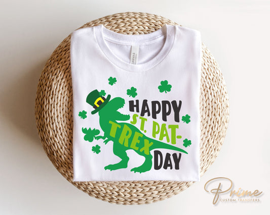 DTF Transfers, Ready to Press, T-shirt Transfers, Heat Transfer, Direct to Film, Boys St Patricks Day, Shamrock, Clover, Dinosaur, T Rex