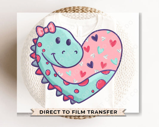 DTF Transfers, Ready to Press, T-shirt Transfers, Heat Transfer, Direct to Film, Cold Peel, Heat Press, Valentines Day, Girl Dinosaur Heart