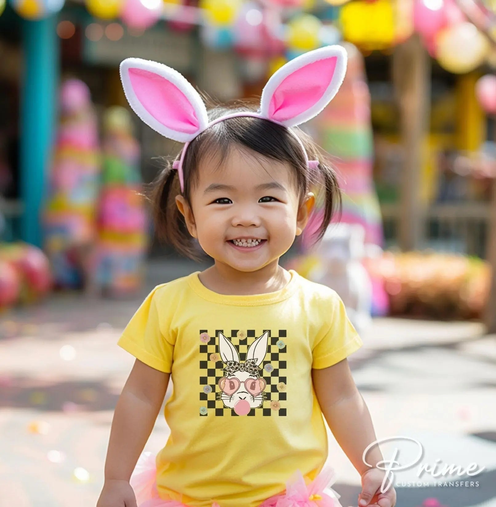 Easter DTF Transfers, Ready to Press, T-shirt Transfers, Heat Transfer, Direct to Film, Spring, Bubblegum, Glasses, Checkered, Cute Bunny