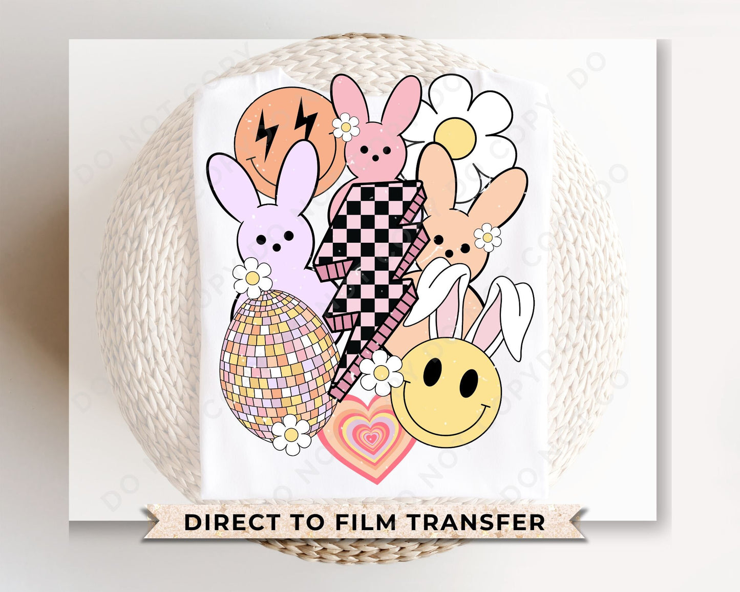 Easter DTF Transfers, Ready to Press, T-shirt Transfers, Heat Transfer, Direct to Film, Spring, Groovy, Bunny Collage, Lightning Bolt, Peeps