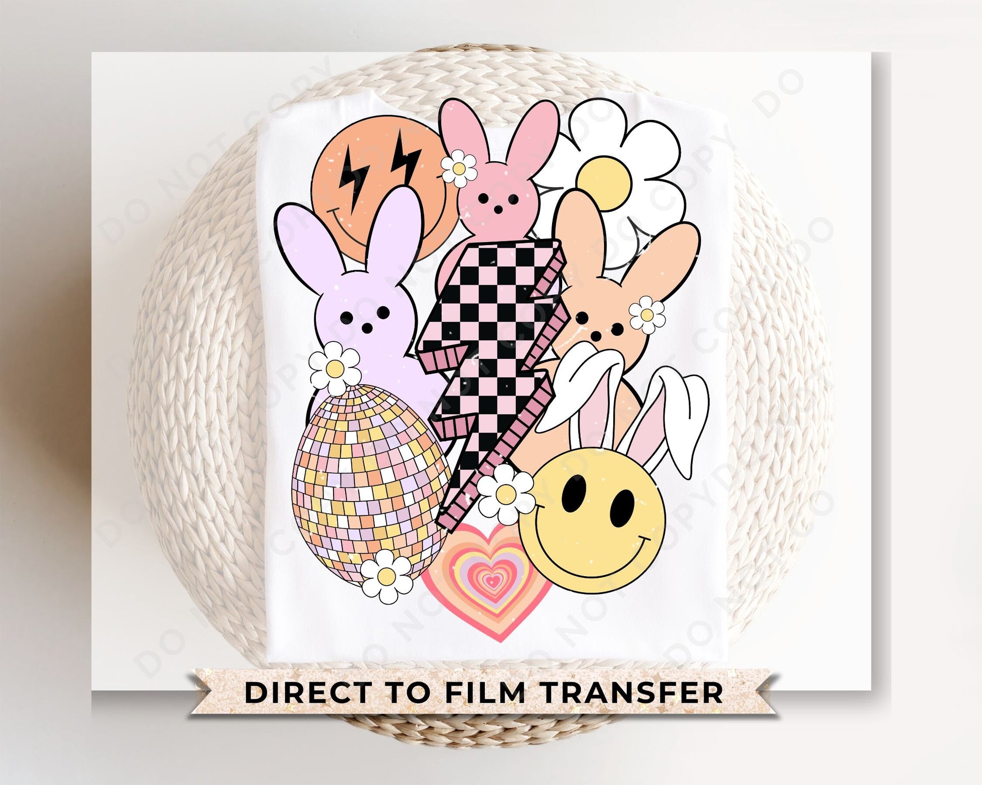 Easter DTF Transfers, Ready to Press, T-shirt Transfers, Heat Transfer, Direct to Film, Spring, Groovy, Bunny Collage, Lightning Bolt, Peeps