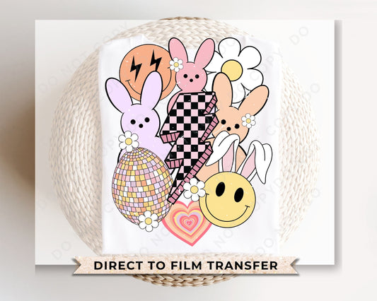 Easter DTF Transfers, Ready to Press, T-shirt Transfers, Heat Transfer, Direct to Film, Spring, Groovy, Bunny Collage, Lightning Bolt, Peeps