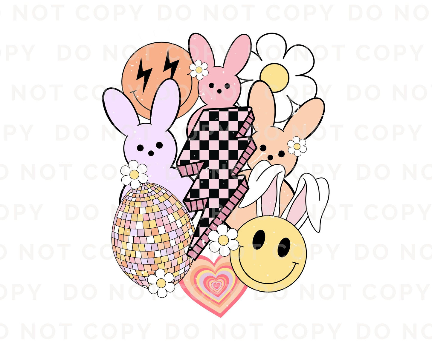 Easter DTF Transfers, Ready to Press, T-shirt Transfers, Heat Transfer, Direct to Film, Spring, Groovy, Bunny Collage, Lightning Bolt, Peeps