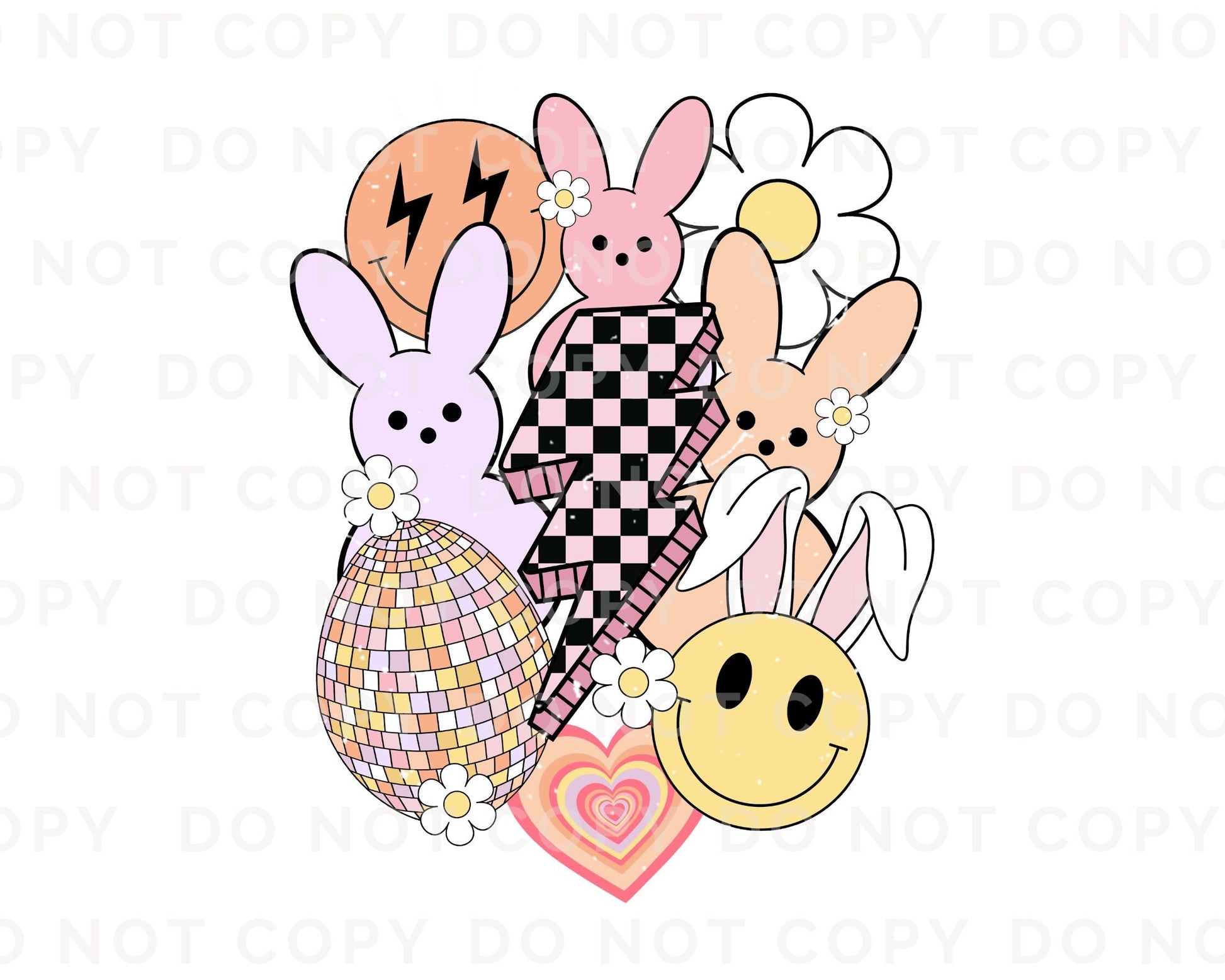 Easter DTF Transfers, Ready to Press, T-shirt Transfers, Heat Transfer, Direct to Film, Spring, Groovy, Bunny Collage, Lightning Bolt, Peeps