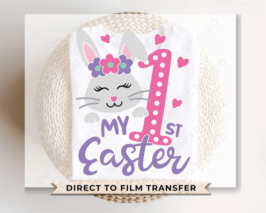 Easter DTF Transfers, Ready to Press, T-shirt Transfers, Heat Transfer, Direct to Film, Spring, Cute Bunny, Baby Girl, My First Easter
