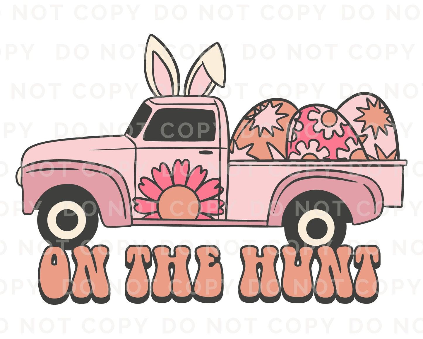 Easter DTF Transfers, Ready to Press, T-shirt Transfers, Heat Transfer, Direct to Film, Spring, Vintage, Girl, Retro Truck, On The Hunt