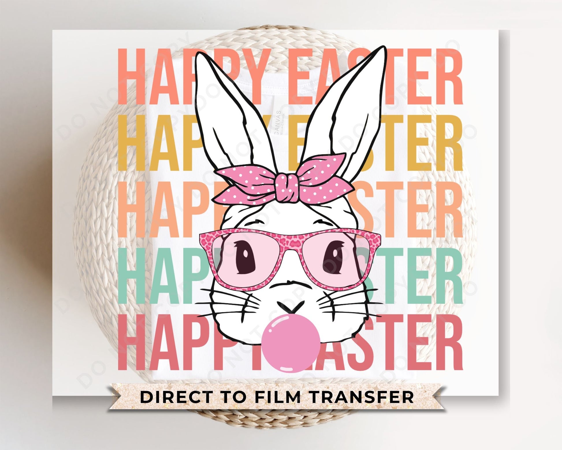 Easter DTF Transfers, Ready to Press, T-shirt Transfers, Heat Transfer, Direct to Film, Spring, Pastel, Happy Easter Bunny with Glasses